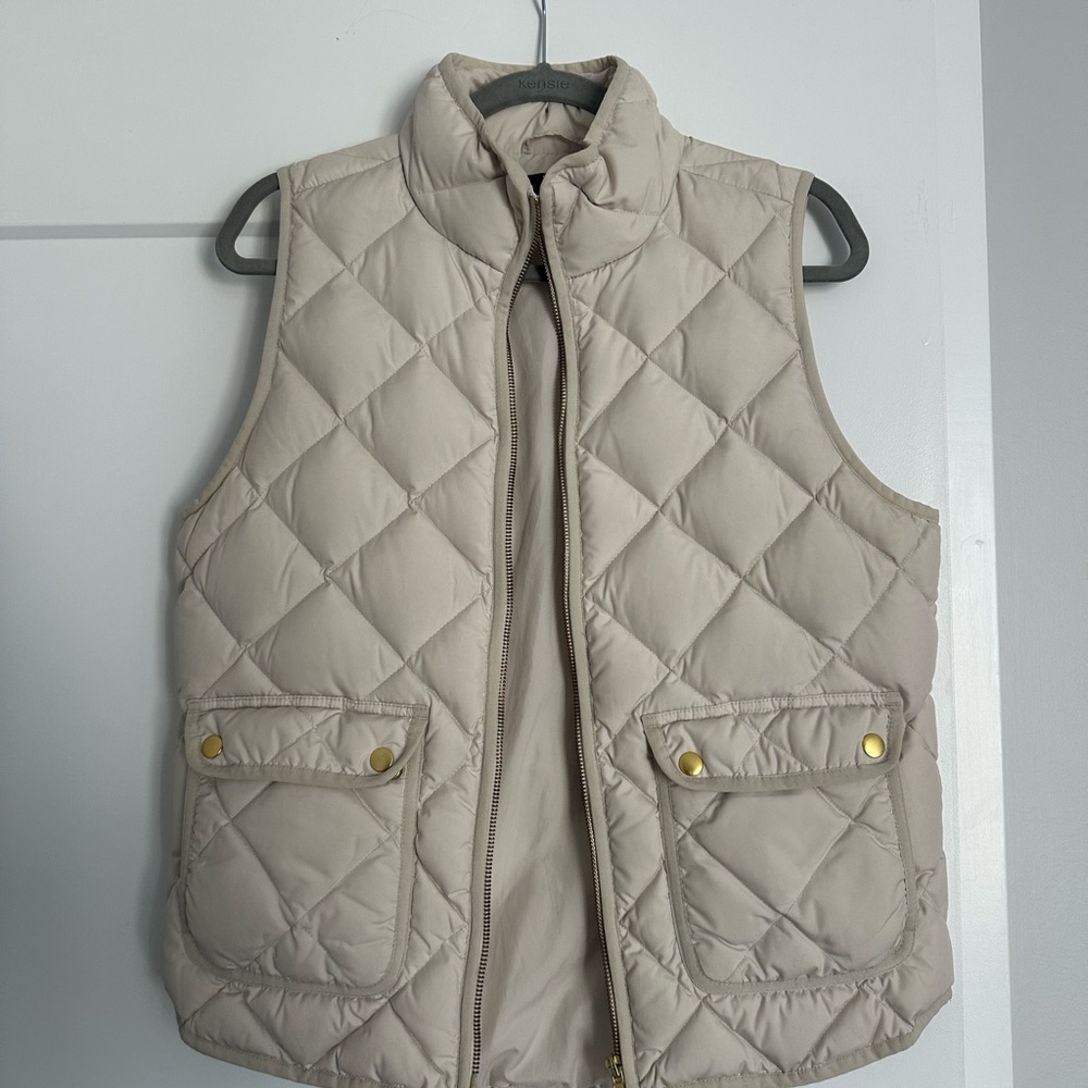 J. Crew Quilted Cream Vest with Gold Details